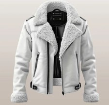 Chaqueta con capucha de piel de oveja blanca de vuelo de aviador de la RAF para hombre