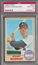 1968 Topps #476 Woody Woodward, Atlanta Braves PSA 8 NM-MT