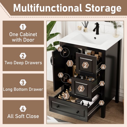 Bathroom Vanity w/Ceramic Sink Freestanding Storage Cabinet w/Soft-closing Door - Picture 7 of 48