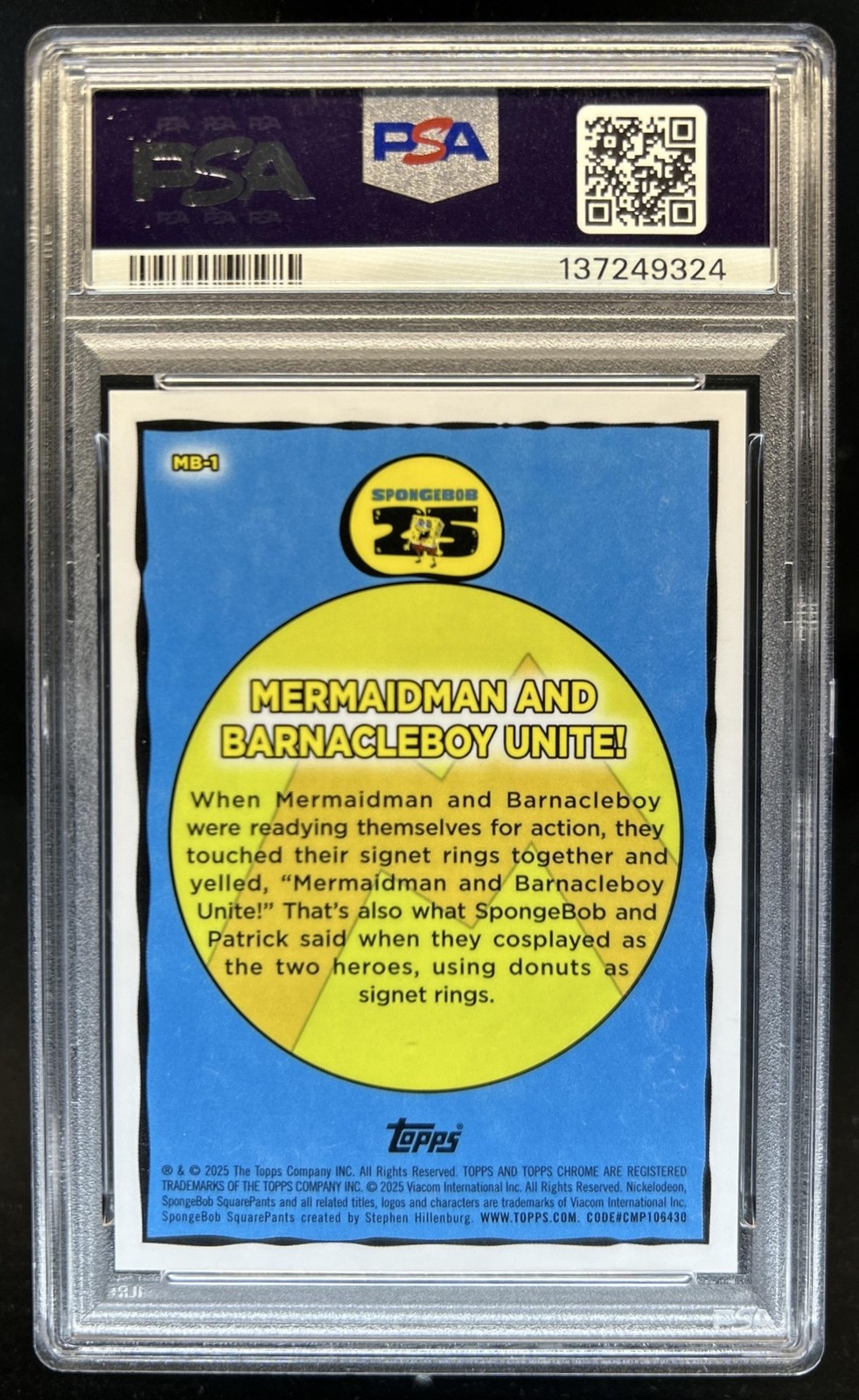 2025 Topps Chrome SpongeBob Mermaidman Barnacleboy Unite Red Refractor /5 PSA 10 view 2