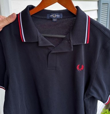 Fred Perry Authentic Tipped Red White Blue Mens L Polo Shirt Pique Cotton