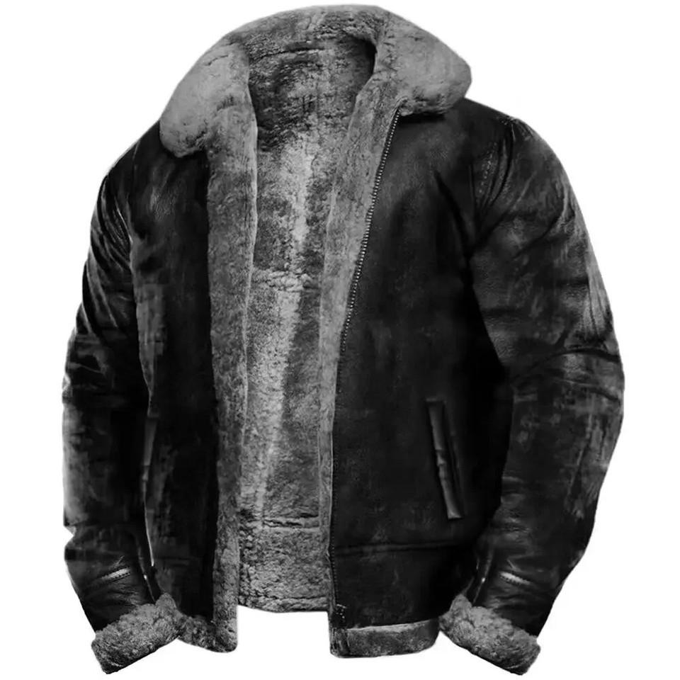 Abrigo informal de felpa de invierno para hombre chaquetas de piel sintética polar cálido cuello vuelto LO ÚLTIMO