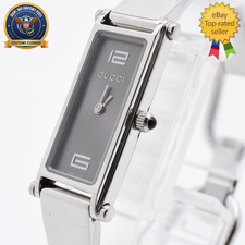 NEAR MINT Vintage GUCCI 1500L Gray Dial Steel Quartz Ladies Watch From JAPAN