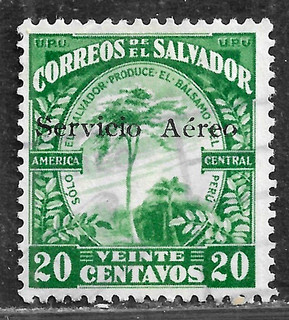 HICK GIRL USED EL SALVADOR STAMP SC#C1 1926 AIRMAIL BALSAM TREE H224