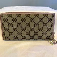 Authentic Gucci Women’s Zip-Around Wallet GG Logo Monogram Beige Brown/Pink