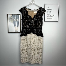 ELIZA J BLACK AND WHITE LACE FULLY LINED MIDI DRESS SZ 4