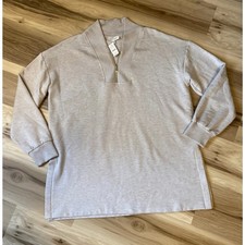 Haven Well Within Tencel Lyocell Quarter Zip Sweatshirt Oatmeal Tan Large NWT
