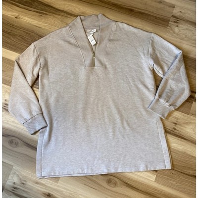 Haven Well Within Tencel Lyocell Quarter Zip Sweatshirt Oatmeal Tan Large NWT