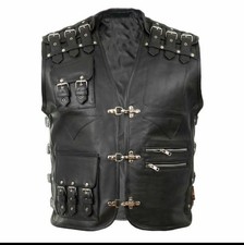 Handcrafted Black Leather Studded Vest   Bike...