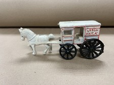 Vtg FRESH MILK Cast Iron Horse Drawn Carriage Wagon Toy Metal Cart Car Dairy