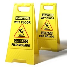 24in Caution Wet Floor Sign, 2 Pack Yellow Bilingual Double-Sided Commercial