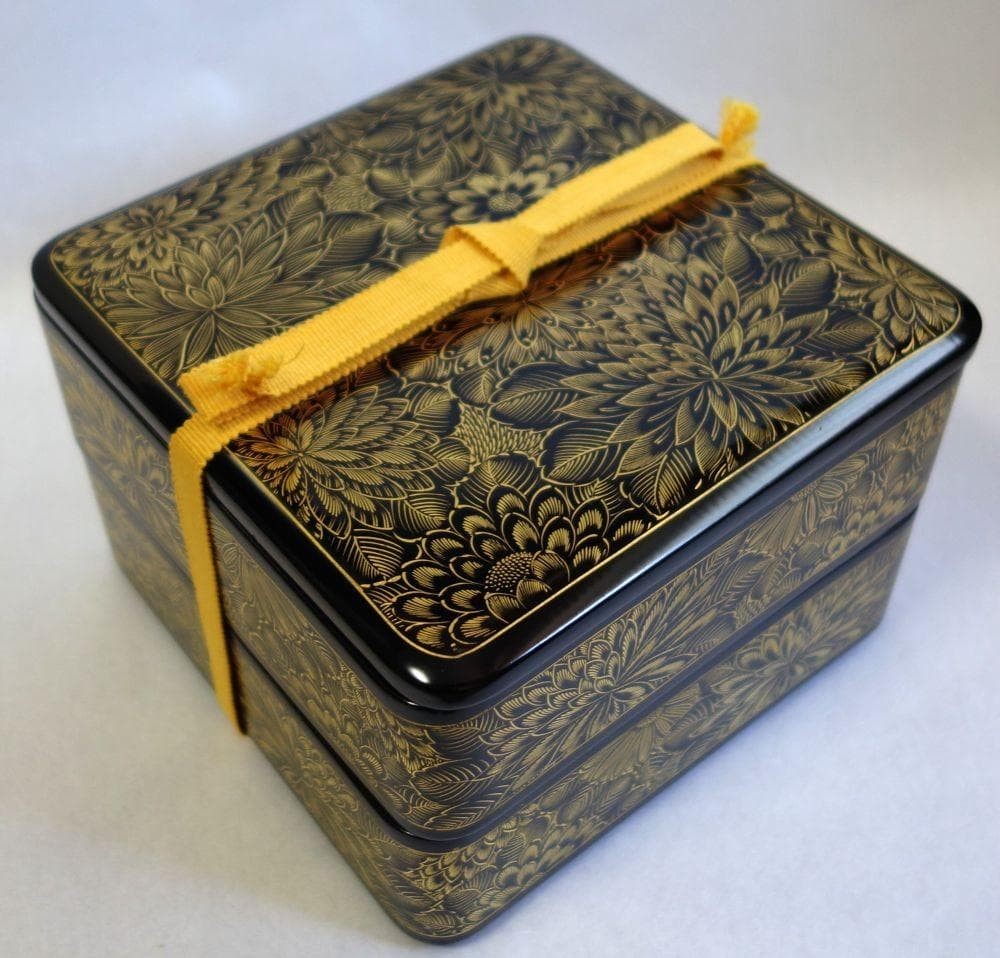 Jubako Bento Box Japanese Wajima lacquer Chrysanthemum and pattern twotiered box