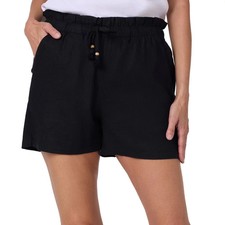 Hang Ten Women's Linen Blend Short Black S M L 4in Inseam Slash Pockets Drawstri