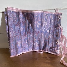 Women s Overbust Lace-Up Boned Corset Paisley Jacquard Purple Pink Size S