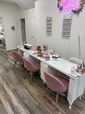 used custom made white glass top 3 technician used nail desk