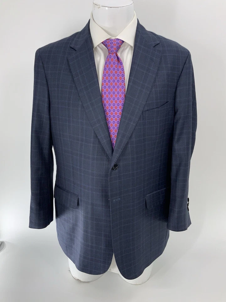 Savile Row Blazer Jacket 42R Navy Plaid SCABAL Super 110s Wool 2B 2V YGI W4-160 - Image 2 of 4