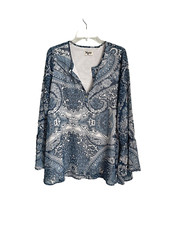 Show Me Your Mumu Blue Plenty Paisley Perveen Pirate Tunic Bell Sleeve Large