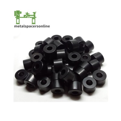 Black Anodized Aluminum Spacer Bushing 3/8'' OD x 1/4'' ID--Fits M6 or 1/4'' bolts