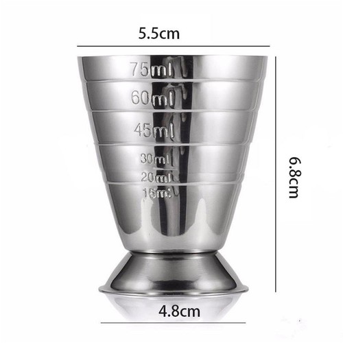 Tazza misura cocktail Jigger 75 ml 2,5 oz 5 cucchiai argento acciaio inox - Foto 2 di 10