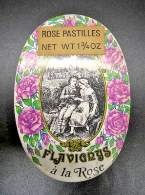 Vintage Oval Candy Tin PASTILLES Flavignys a La Rose France Troubat Abbaye
