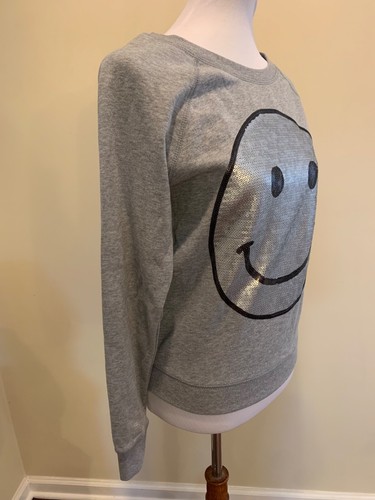 NWT! Garage Gray Smiley Face Sweatshirt Sequins Bling Size XS - Picture 3 of 6