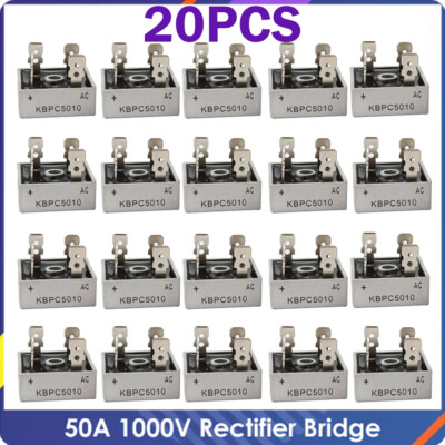 20PCS 1000V 50A Metal Case Single Phase Diode Bridge Rectifier KBPC5010 New