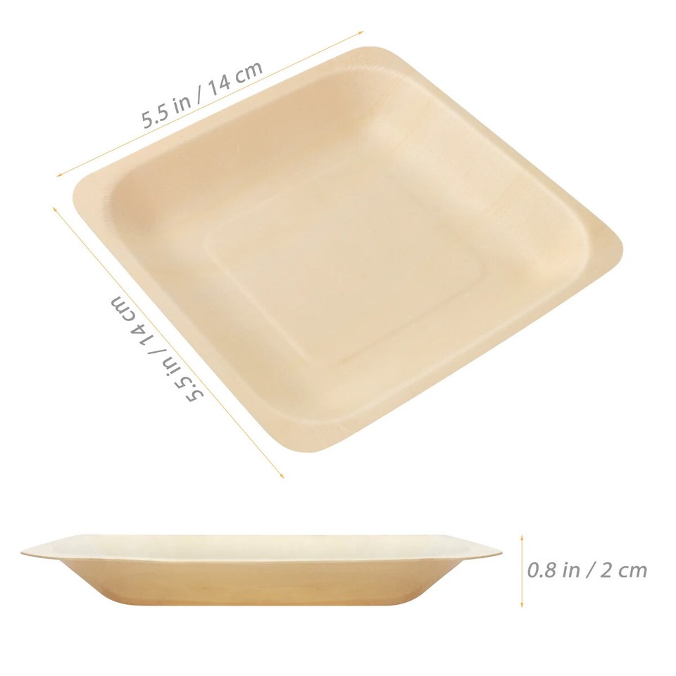 50/100pcs Square Disposable Wooden Party Plates Tableware 40x140mm eBay