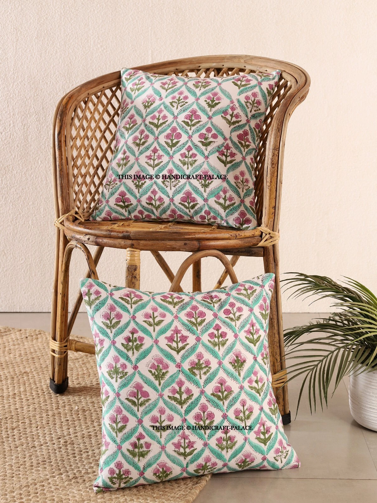 Throw Pillow Covers Set of 2 Sofa Decor Canvas Cushion Cases Hand Block Printed