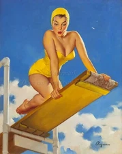 GIL ELVGREN Pin-Up Art Poster or Canvas Print "High and Shy" Swimming #18