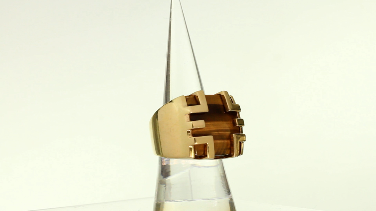 CARTIER Le Baiser Du Dragon Tiger Eye Yellow Gold Vintage Ring 57