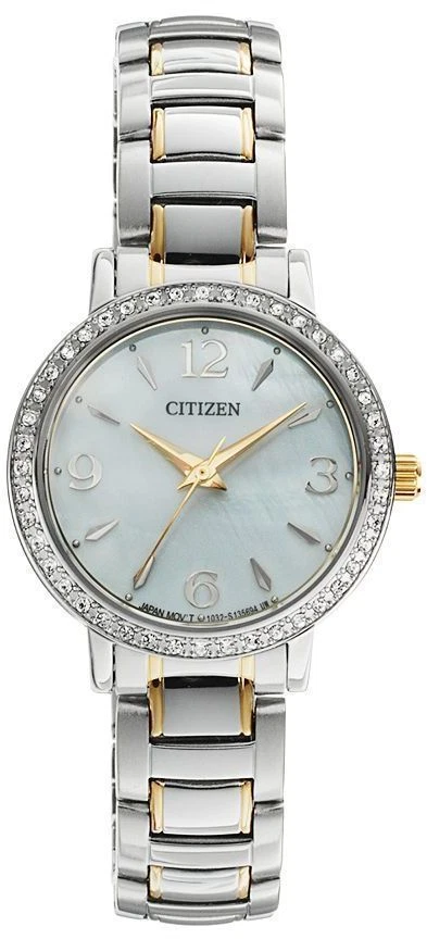 New* Citizen EL3044-54D Women's Diamond Accented TT Mother-of-Pearl Dial Watch