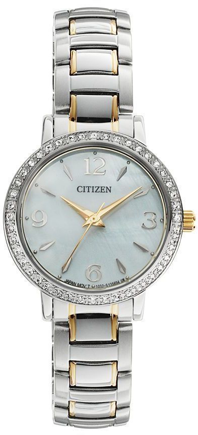 New* Citizen EL3044-54D Women's Diamond Accented TT Mother-of-Pearl Dial Watch