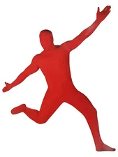 Mens Red Hooded Full Body Stretch Jumpsuit Costume Bodysuit
