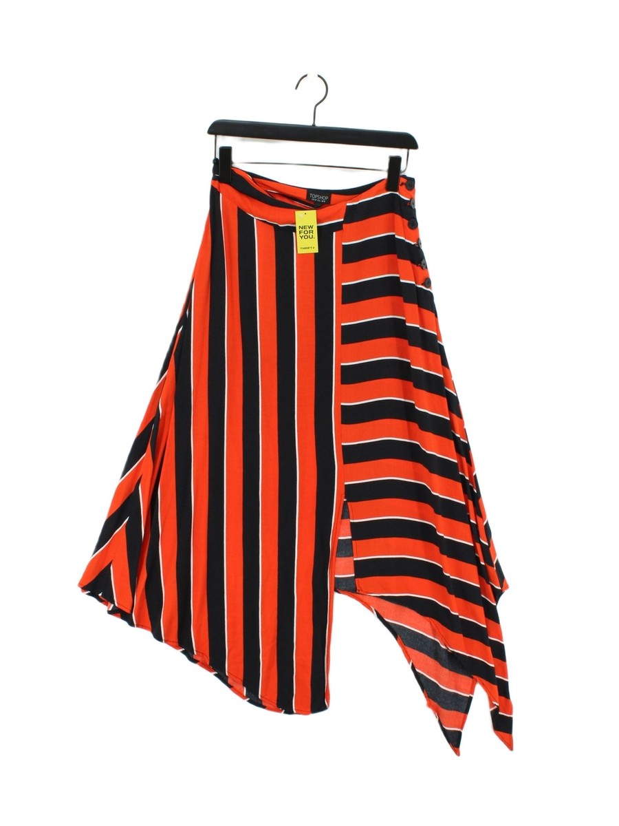 Topshop Women's Maxi Skirt UK 10 Orange Striped 100% Viscose Long