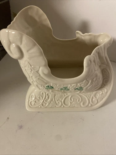 BELLEEK SLEIGH CENTERPIECE VASE 6.75" NEW NEVER USED Ireland MILLENNIUM 2000