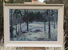 Erik Kollner (1921-1965) Winter Landscape In The Forest, Oil On Canvas Painting