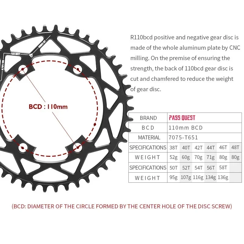 110 BCD 4 Bolt Chainring for R7000/8000/9100 Narrow Wide Road Bike Chainwheel - Image 2 of 4