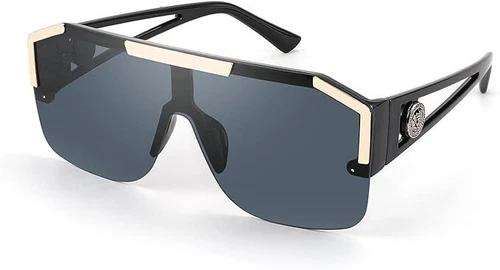 FEISEDY Women Men Sunglasses Square Flat Top Big Frame UV400 Oversize Black