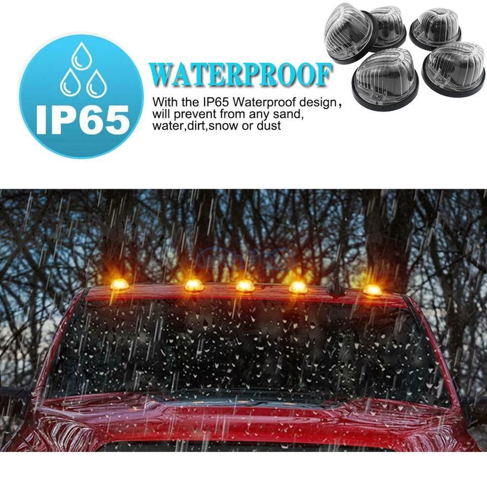 Cubierta de humo de luz de techo de cabina redonda 5 piezas + LED ámbar T10 para Chevy/GMC 73-87 Foto 3 de 4