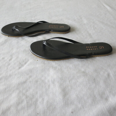 LC Lauren Conrad Honey Black Flip Flop Sandals, , Size 6 Med, New