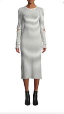NWT MSRP $178 Current Elliott Quince Striped Long Sleeve Midi Dress 1 XS