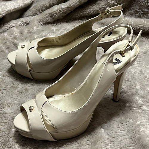 G BY GUESS CATHY Peep Toe Platform Heel Sandals Nude Patent Womens Sz 8M - Picture 2 of 24