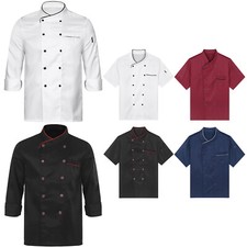 UK Men Chef Coat Short Sleeve Cook Jacket Restaurant Kitchen Uniform Work Shirts