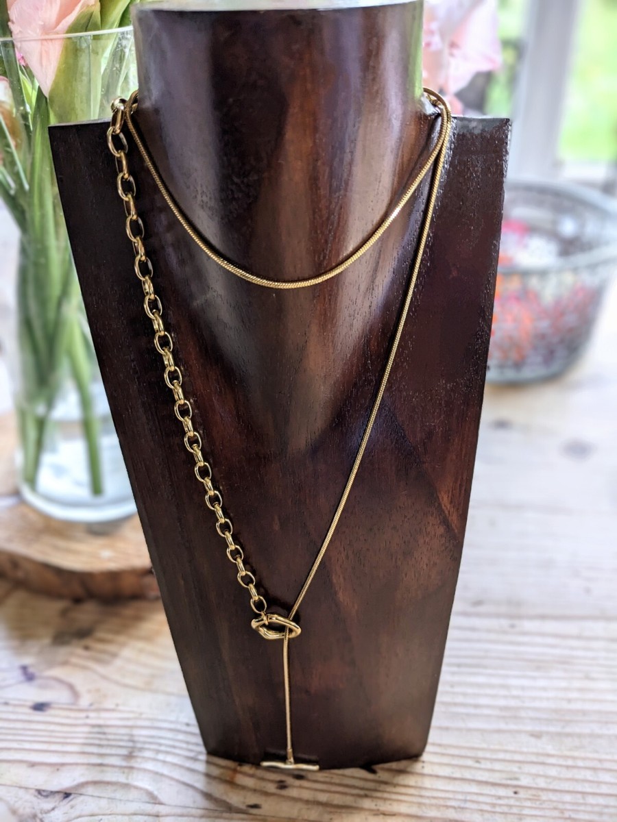 Gold Plated Lariat Y Drop Adjustable Toggle Necklace, Long T Bar Lariat  Chain