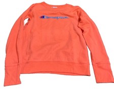Champion Sweatshirt Women Medium Orange Crew Neck Sweater Spell Out Logo Size M