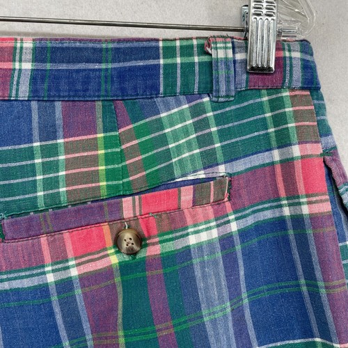 GEOFFREY BEENE Shorts Mens 36 Chino 6" Madras Plaid Pleated Cotton Blue Green - Picture 8 of 14