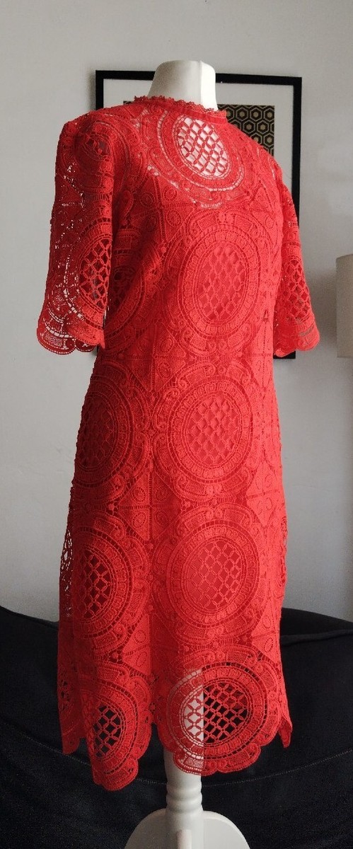 10, Red crochet Lace Short Sleeve Knee Length Dress, Myleene Klass | eBay