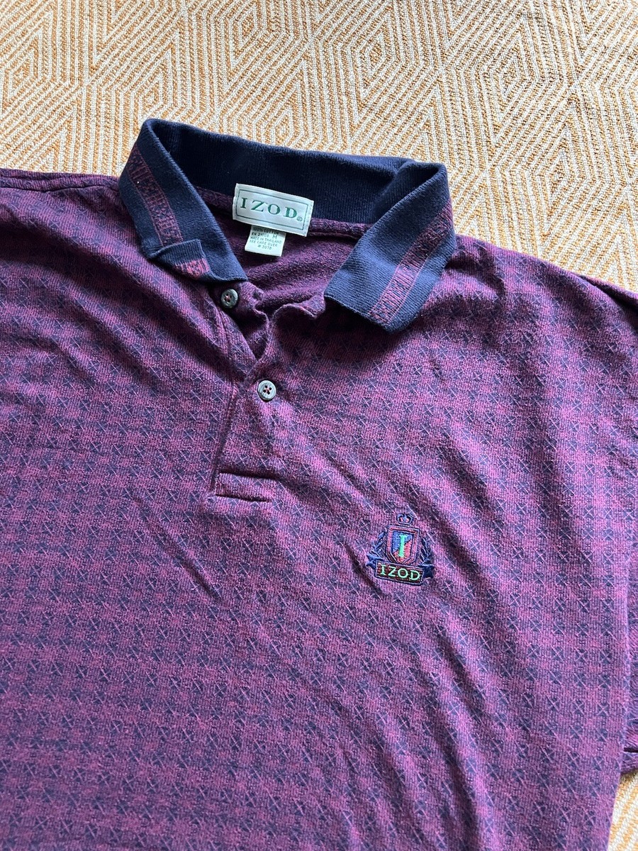 IZOD Vintage 80s 90s Mens M Medium Purple Blue Patterned Polo