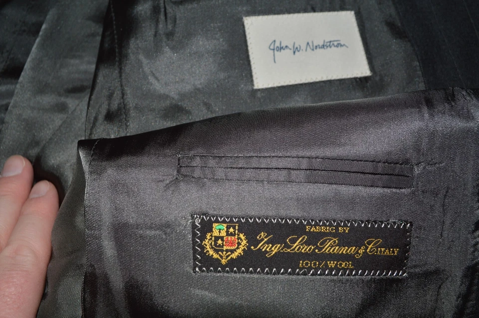 Traje de lana John W. Nordstrom para hombre 2btn gris a rayas Loro Piana talla 43R pantalones 38x28 Foto 4 de 4