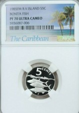 1985 BRITISH VIRGIN ISLANDS SILVER 5 CENTS BONITA FISH NGC PF 70 ULTRA CAMEO